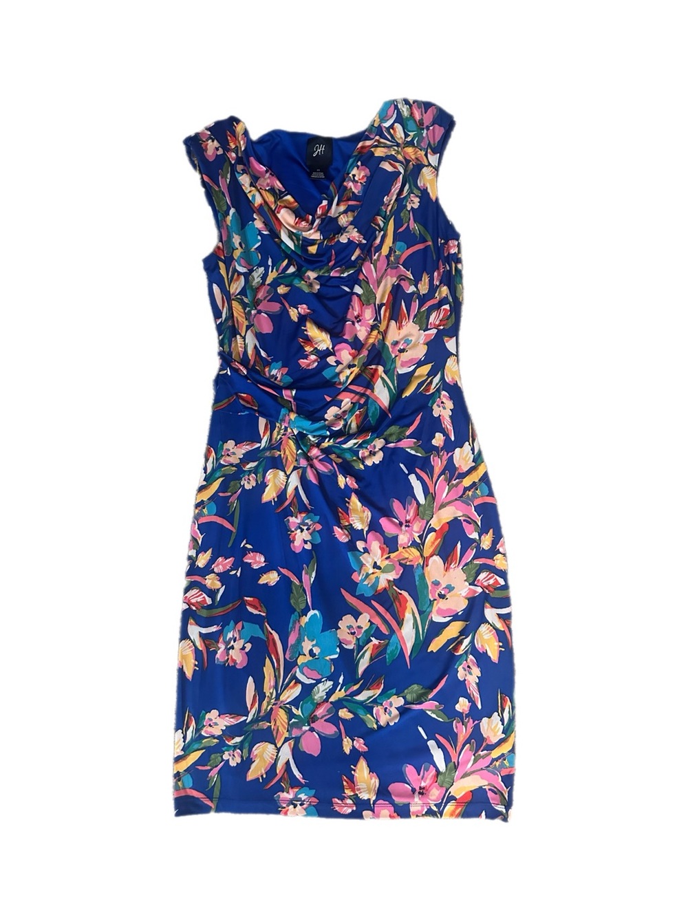 JH Collectibles Royal Blue Floral Twist-Waist Midi Dress